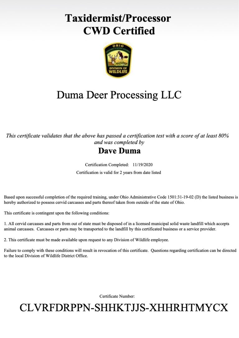 Duma Deer Processing » Out of State Deer